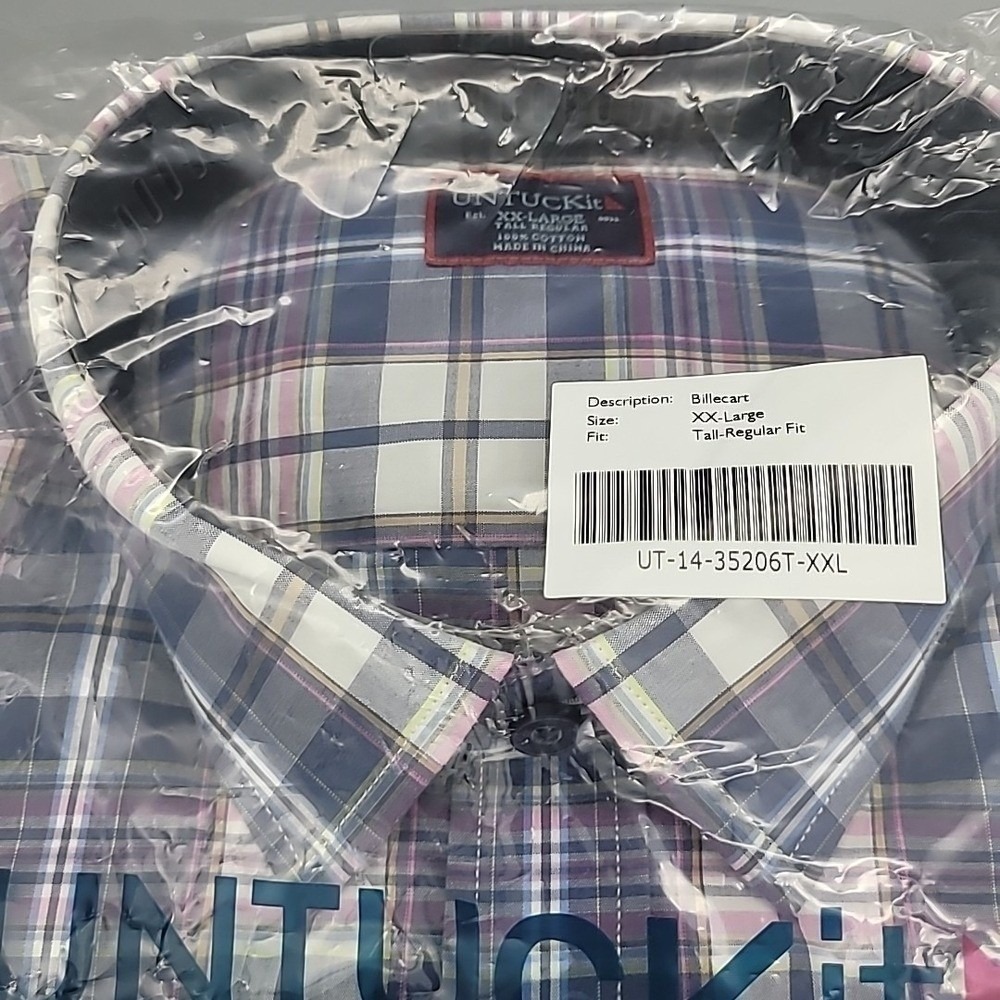UNTUCKit Billecart Mens 2XL Tall Reg Fit Long Sleeve‎ Shirt NEW Blue Pink Plaid - Picture 3 of 5
